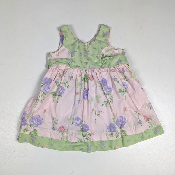 Vtg Hartstrings Baby Dress Girls Sz 18m 90s Pink Floral Sundress - Picture 1 of 5